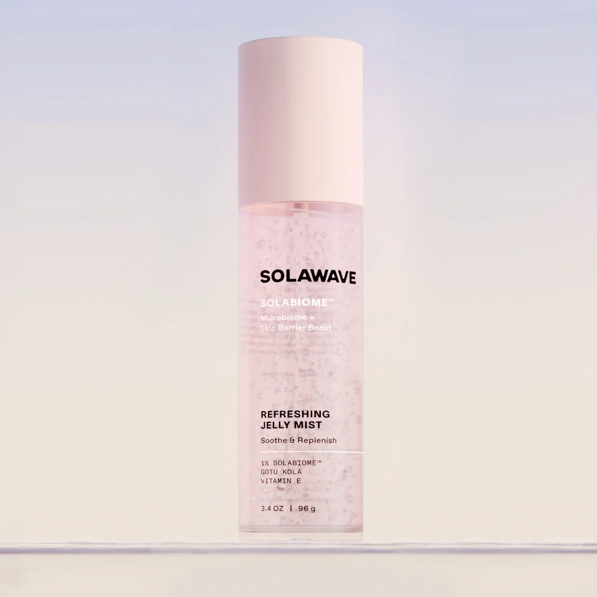 Solawave Pre- & Probiotic Refreshing Jelly Mist in a clear spray bottle, lightweight skincare topical for hydration and skin balance.