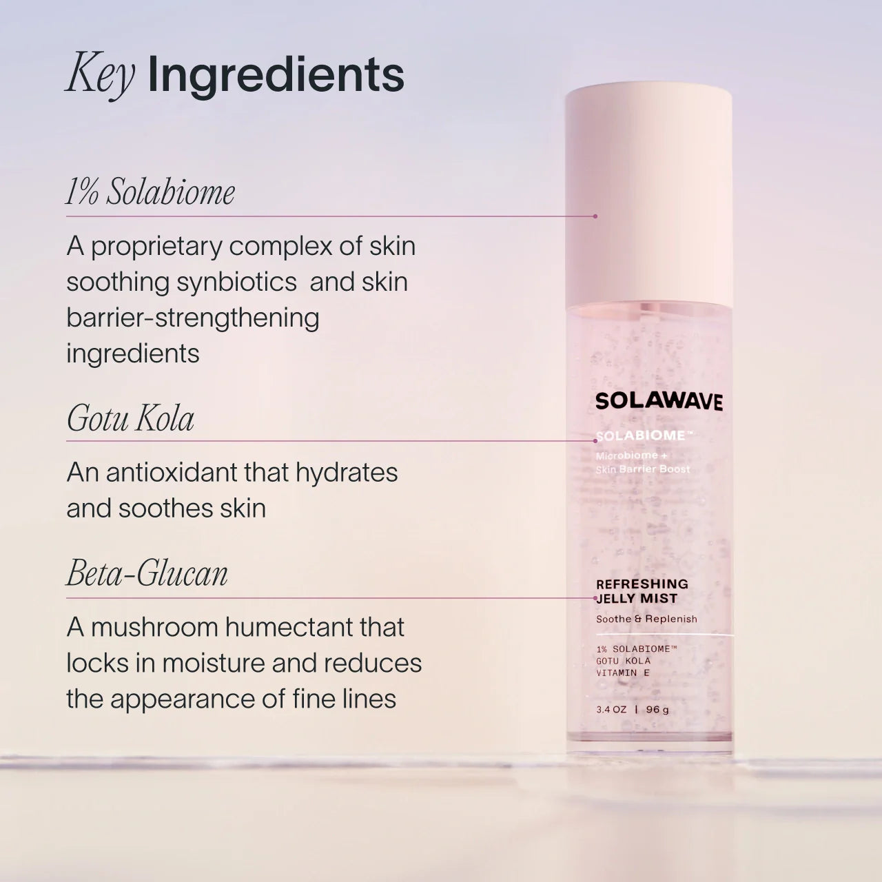 Solawave Pre- & Probiotic Refreshing Jelly Mist in a clear spray bottle, ideal for skincare topicals and hydration.