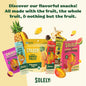Organic dried mango halves in a resealable bag, showcasing bright orange, chewy fruit slices from SOLELY, a healthy vegan snack.