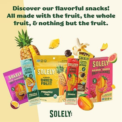 Soley Organic Dried Mango Halves in resealable bag, healthy vegan snack, non-GMO, shelf-stable real fruit, 8 oz.