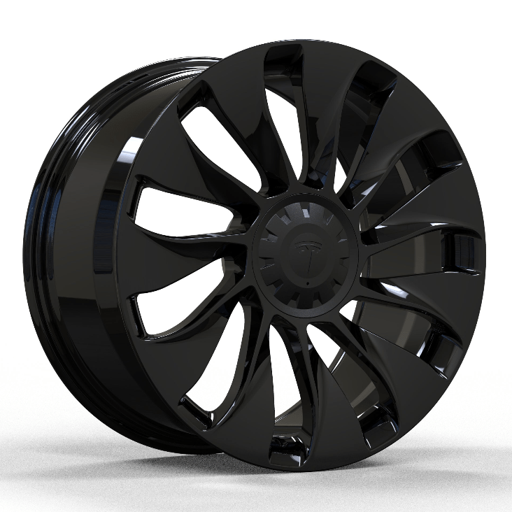 Set of four Tesla Model Y/S performance rims by Tesery Official Store, showcasing sleek, modern wheel design for electric SUVs.