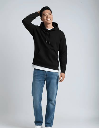 Black SpectraUSA heavyweight fleece hoodie in XS size, featuring a cozy, thick fabric and a casual fit.