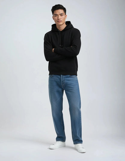 Black SpectraUSA heavyweight fleece hoodie in XS with a cozy, thick fabric and classic hood design.
