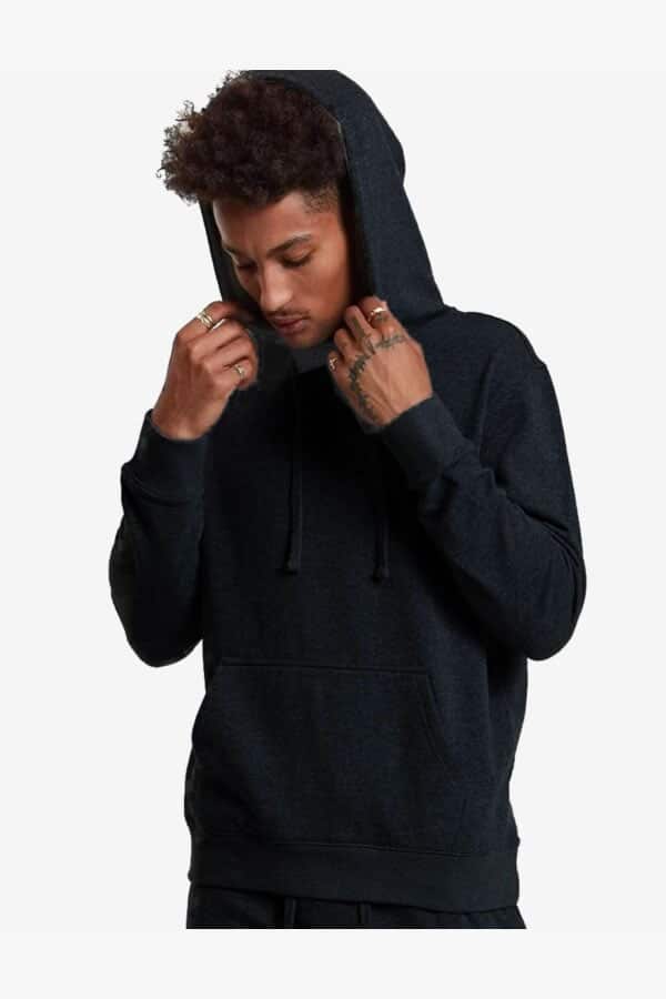 Black heavyweight fleece hoodie by SpectraUSA, shown in size XS with a soft, warm texture and hooded design.