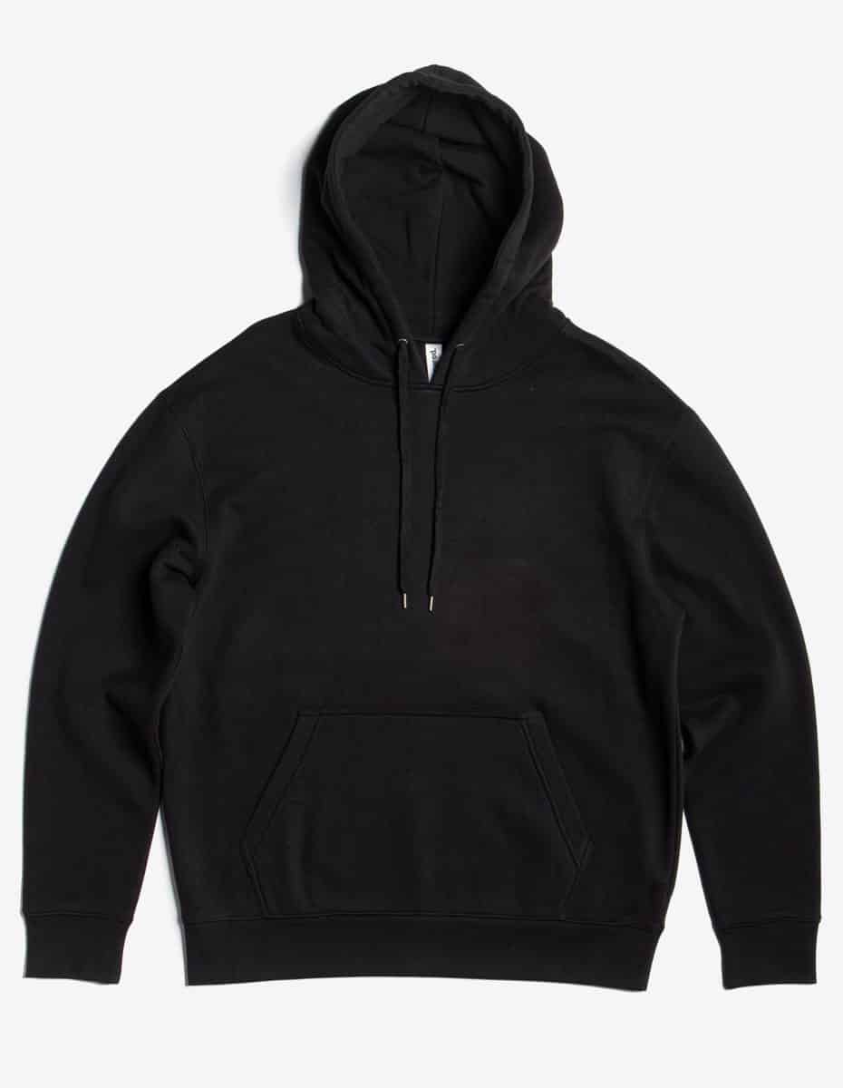 Black heavyweight fleece hoodie by SpectraUSA, XS size, featuring a cozy, thick fabric perfect for cold weather.