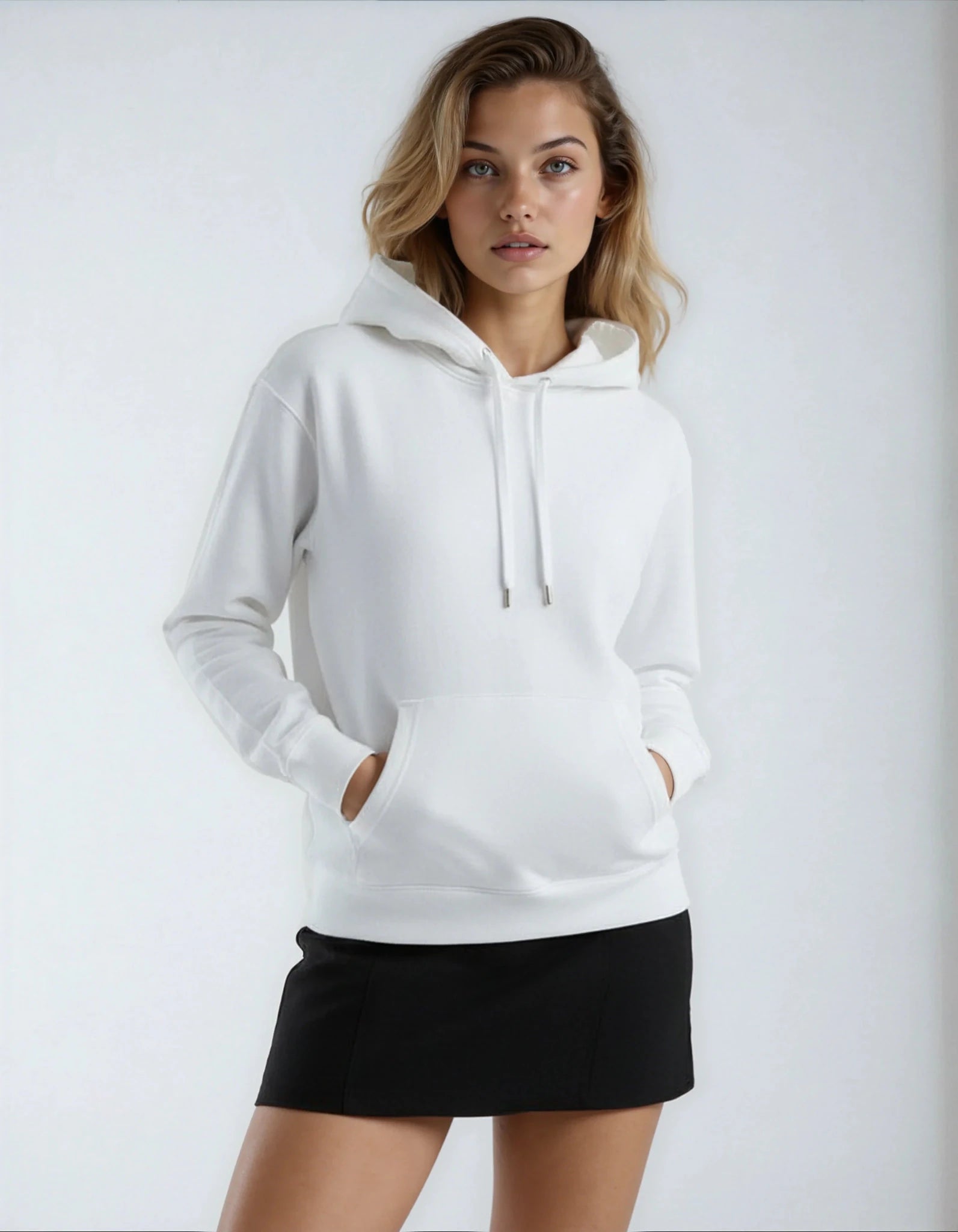 Black heavyweight fleece hoodie by SpectraUSA, XS size, featuring a cozy, thick fabric design for warmth and comfort.