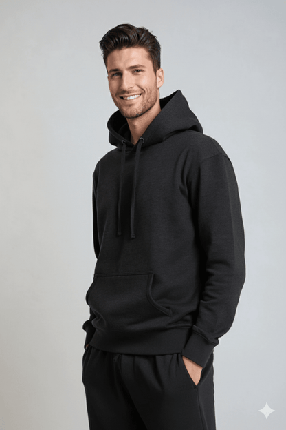 Charcoal heather fleece hoodie pullover by SpectraUSA, midweight fleece with a cozy, relaxed fit for casual wear.