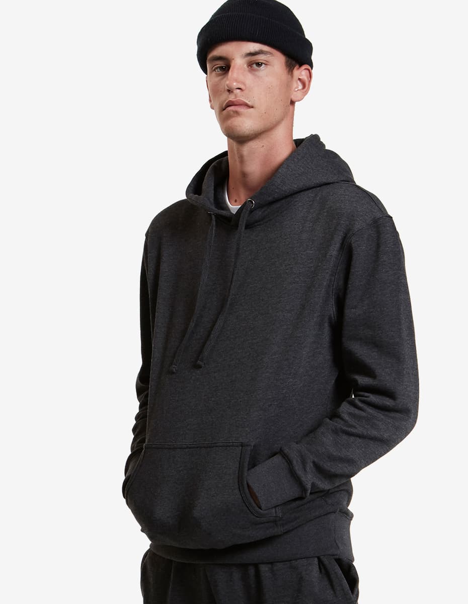 Charcoal heather fleece hoodie pullover by SpectraUSA, midweight fleece, XS size, casual and comfortable for everyday wear.