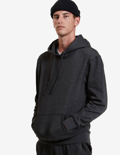 Charcoal heather fleece hoodie pullover by SpectraUSA, midweight fleece, XS size, casual and comfortable for everyday wear.