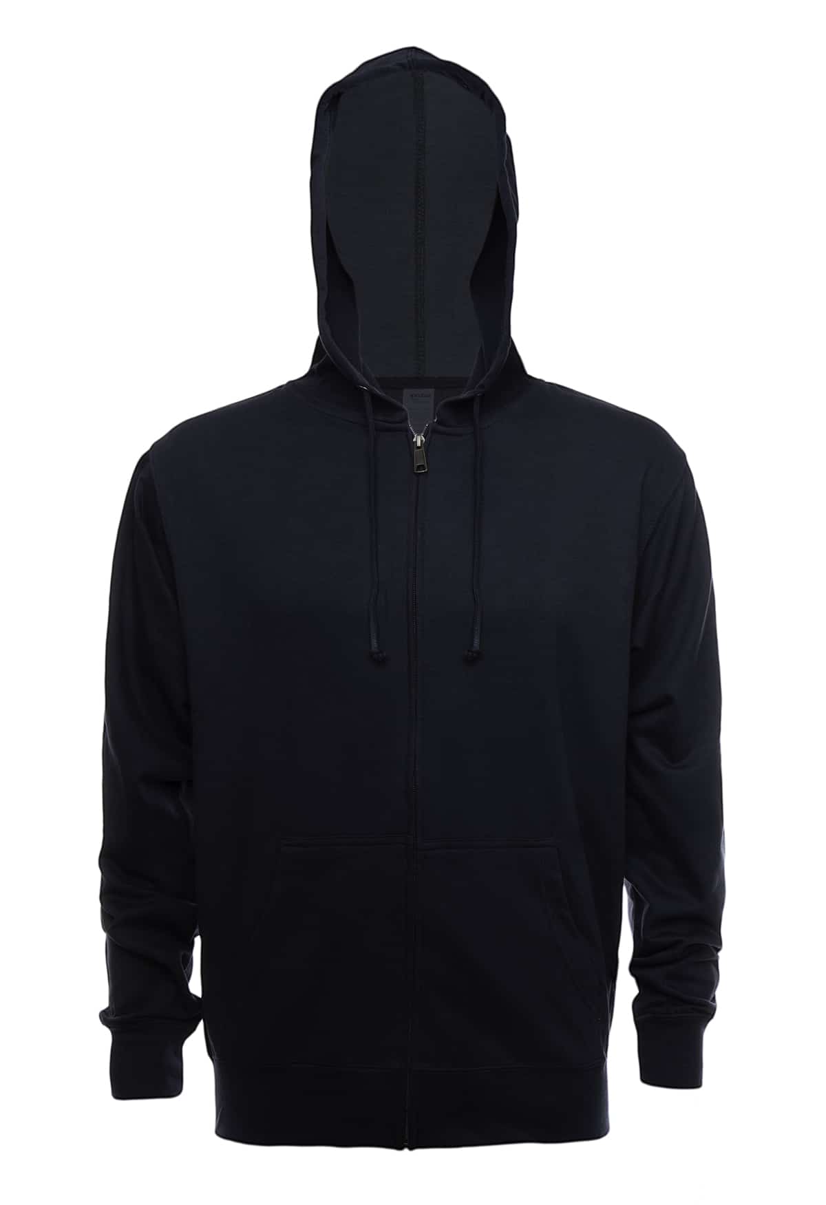 Navy blue SpectraUSA ZIP Hoodie made of French Terry fleece, shown in size XS with front zipper and hood.