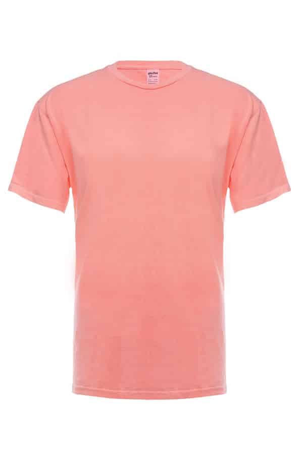 SpectraUSA neon pink garment dye applied to a T-shirt, showcasing vibrant color and fabric texture.