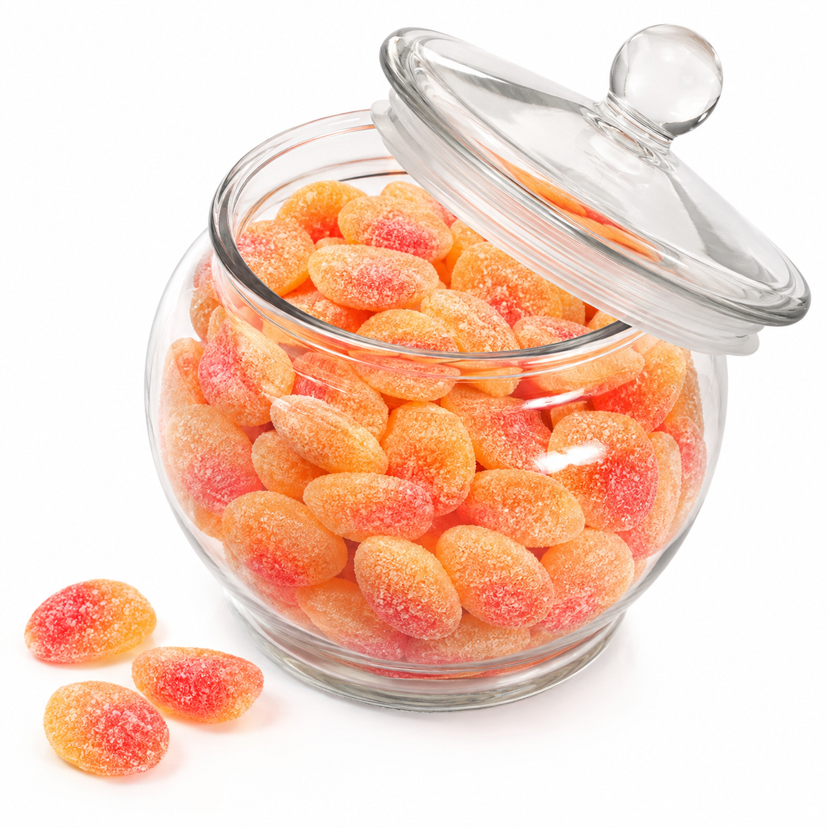 Peach Sour Patch Kids soft and chewy candy in a large bulk bag from Candy In Bulk, featuring colorful peach-flavored gummy pieces.