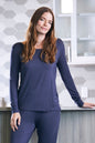 Women's black bamboo lounge long sleeve T-shirt by Spun Bamboo, showcasing soft fabric and comfortable fit.