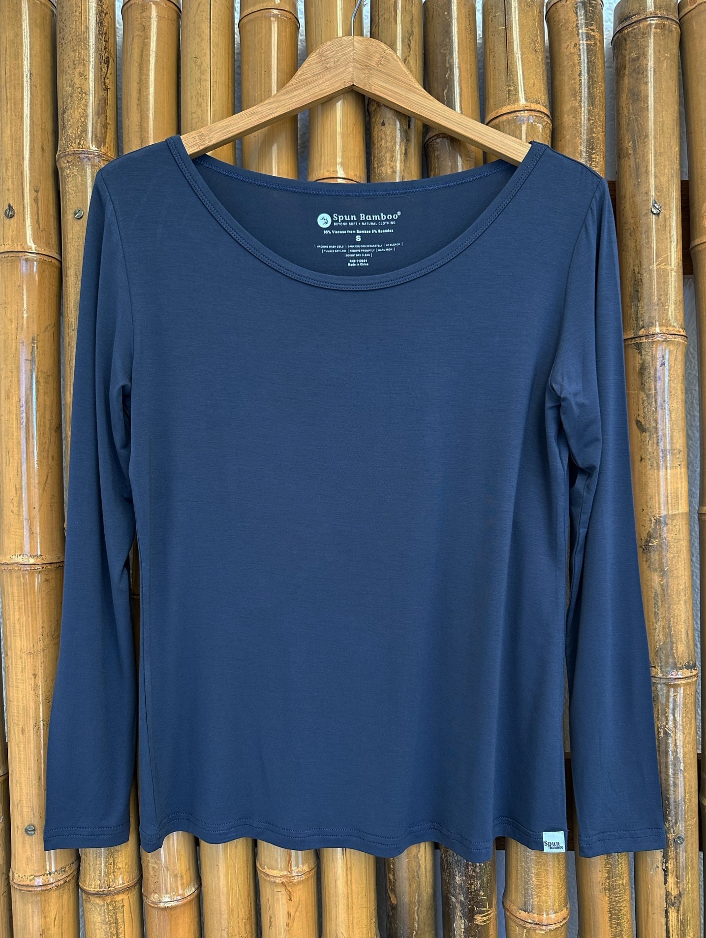 Women's black bamboo lounge long sleeve T-shirt by Spun Bamboo, soft and comfortable women's top for relaxed wear.