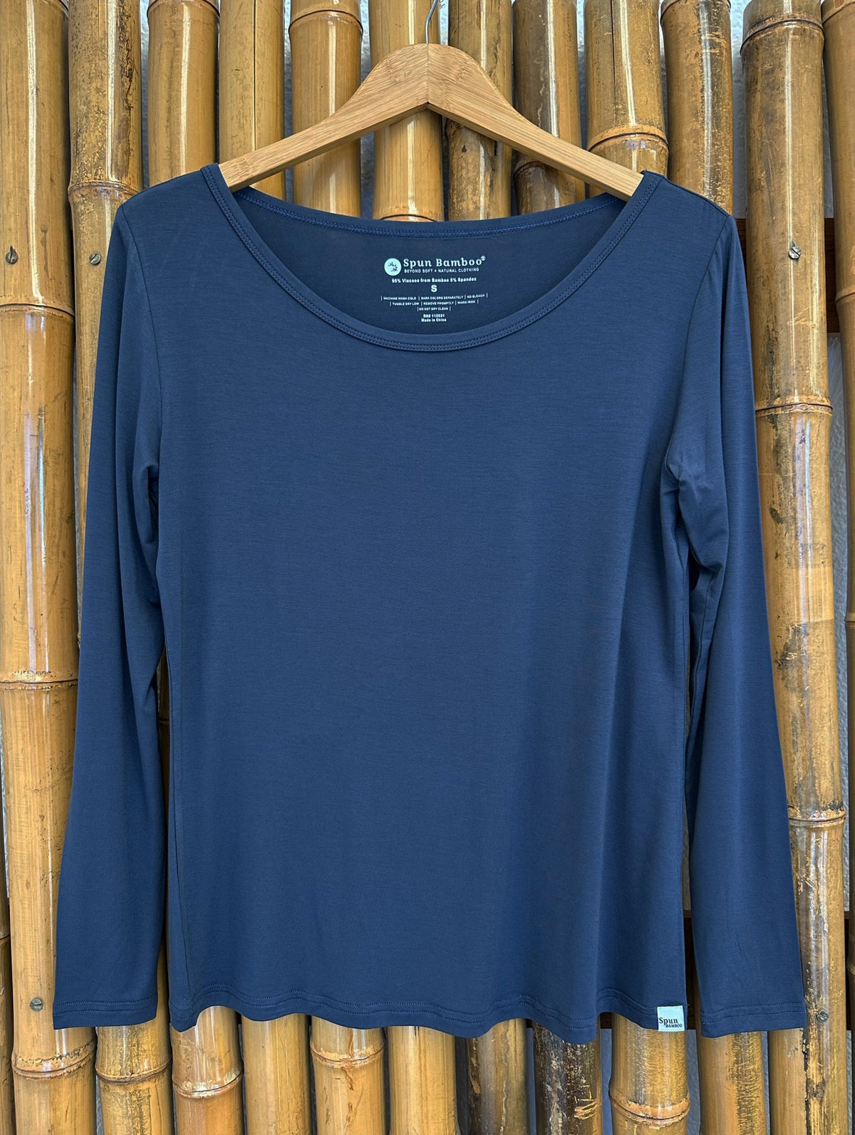 Women's black bamboo lounge long sleeve T-shirt by Spun Bamboo, soft and comfortable women's top for relaxed wear.