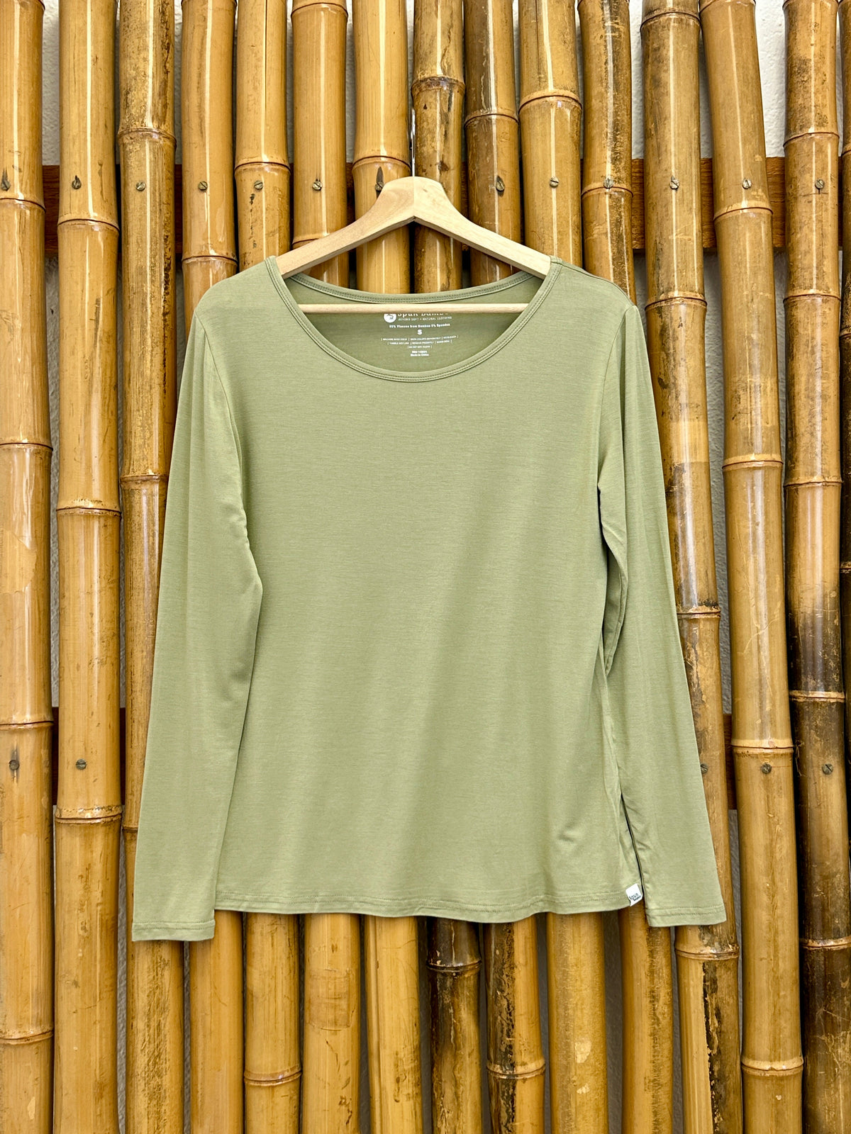 Women's black bamboo lounge long sleeve T-shirt by Spun Bamboo, soft and comfortable casual top for women.