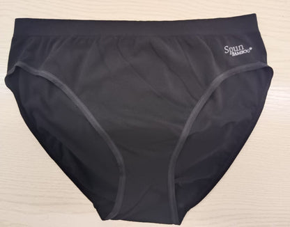 Black women's bamboo and cotton high-leg brief underwear by Spun Bamboo, showcasing soft, breathable fabric and comfortable fit.