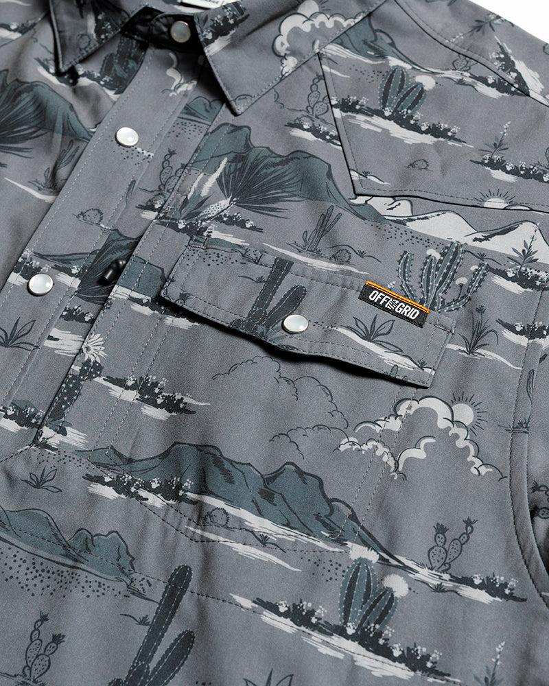 Dark grey San Saba SS Shirt by Off The Grid Surplus, a short sleeve button-up shirt with a casual fit and classic collar.
