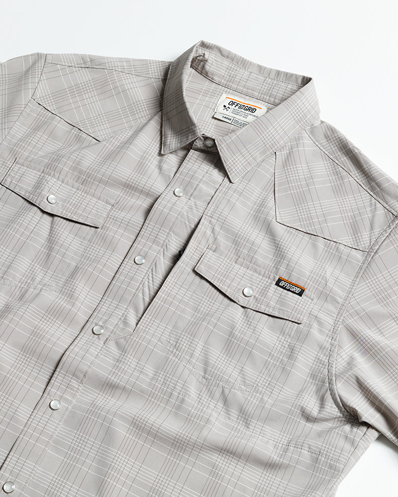 Storm grey Deke SS shirt from Off The Grid Surplus, short sleeve button-up with a classic fit and clean design.