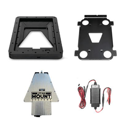 Star Mount Systems Voyager 12V PRO Bundle for Gen 3 Starlink with black 12V conversion kit and mounting hardware.