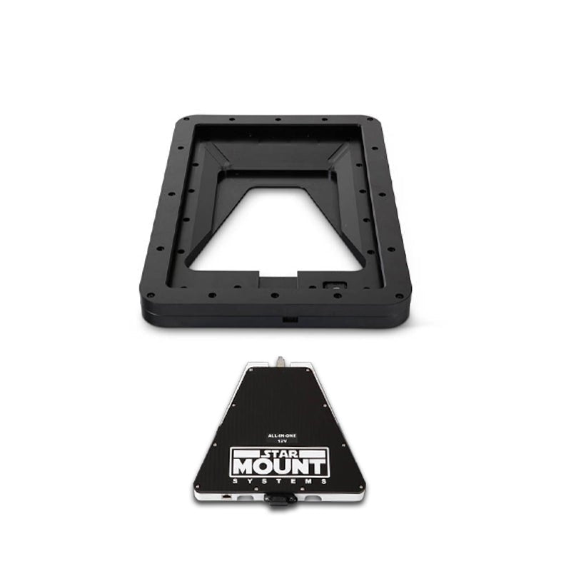 Star Mount Systems Voyager Bundle for Gen 3 Starlink with 12V conversion, featuring black hardware for satellite internet setup.