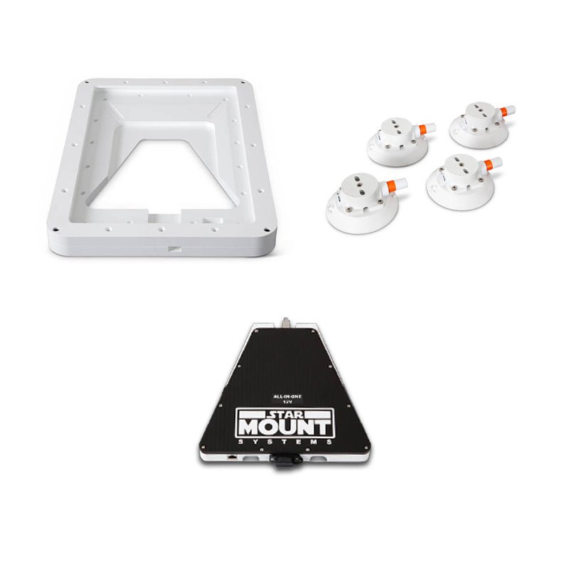 Star Mount Voyager Bundle for Gen 3 Starlink with 12V conversion, black mount, and included conversion hardware by Star Mount Systems.