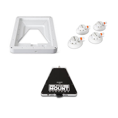 Star Mount Voyager Bundle for Gen 3 Starlink with 12V conversion, black mount, and included conversion hardware by Star Mount Systems.