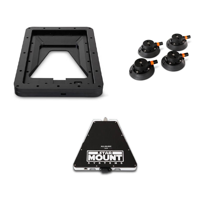 Star Mount Voyager Bundle for Gen 3 Starlink with 12V conversion, black mount and hardware for secure outdoor satellite setup
