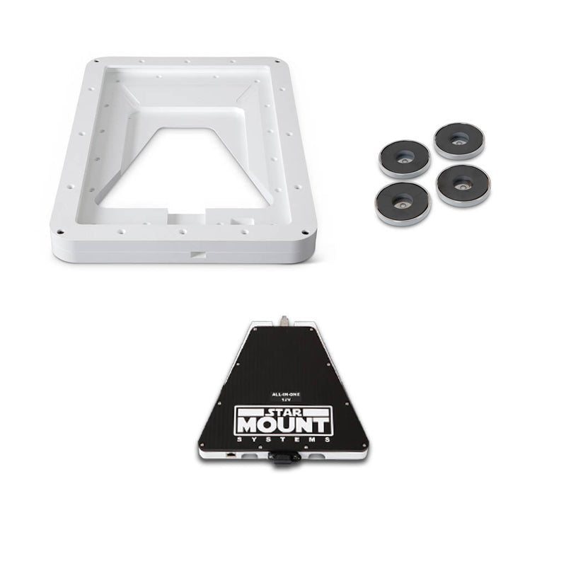 Star Mount Voyager Bundle for Gen 3 Starlink with 12V conversion, black mounting system, and included components for easy setup.
