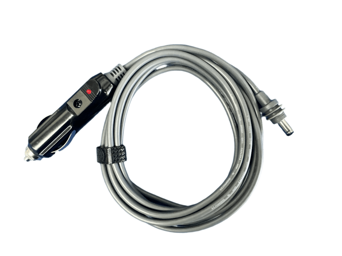 Starlink MINI DC power cable for cigarette lighter port by Star Mount Systems, showing the compact connector and cable connection.