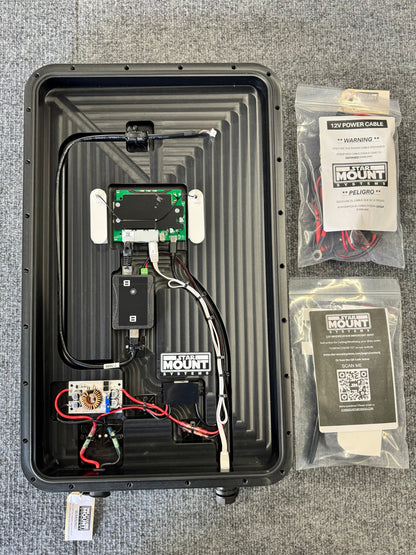 Black Star Mount Systems all-in-one 12v flat mount for Gen 2 Starlink, designed for secure outdoor installation.