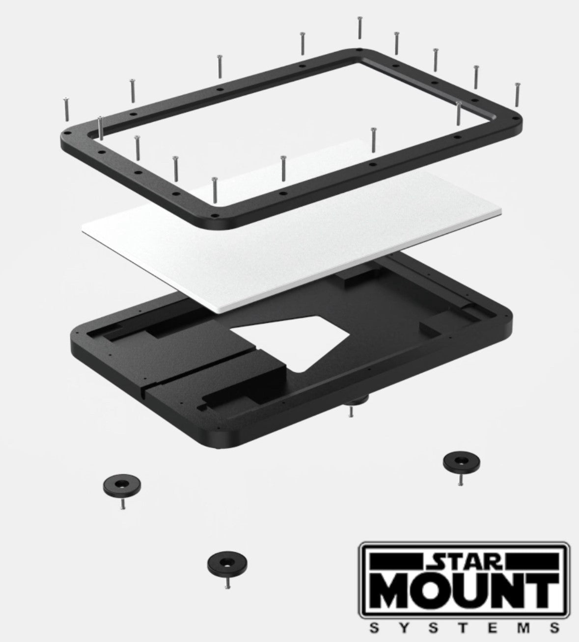 Black Star Mount Voyager mount for Gen 3 Starlink by Star Mount Systems, showing the sturdy, weather-resistant design for satellite installation.