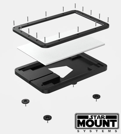 Black Star Mount Voyager mount for Gen 3 Starlink by Star Mount Systems, showing the sturdy, weather-resistant design for satellite installation.