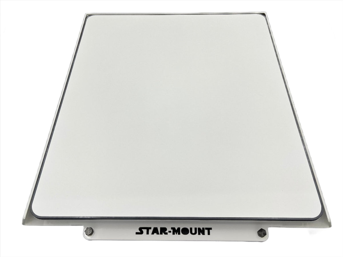 White quick-release mount for Starlink High Performance In-Motion Dish Gen 2 by Star Mount Systems.