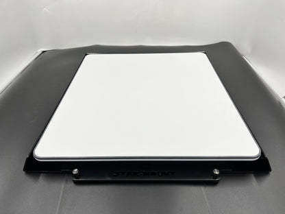 White quick-release mount for Starlink High Performance In-Motion Dish Gen 2 by Star Mount Systems on a mounting surface.