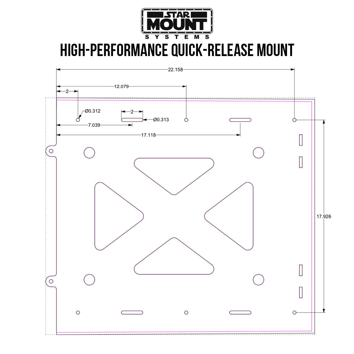 White quick-release mount for Starlink High Performance In-Motion Dish Gen 2 by Star Mount Systems, designed for secure installation.