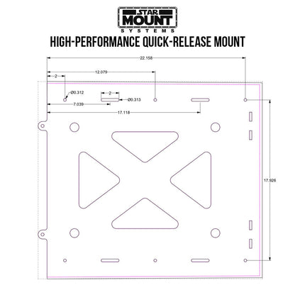 White quick-release mount for Starlink High Performance In-Motion Dish Gen 2 by Star Mount Systems, designed for secure installation.