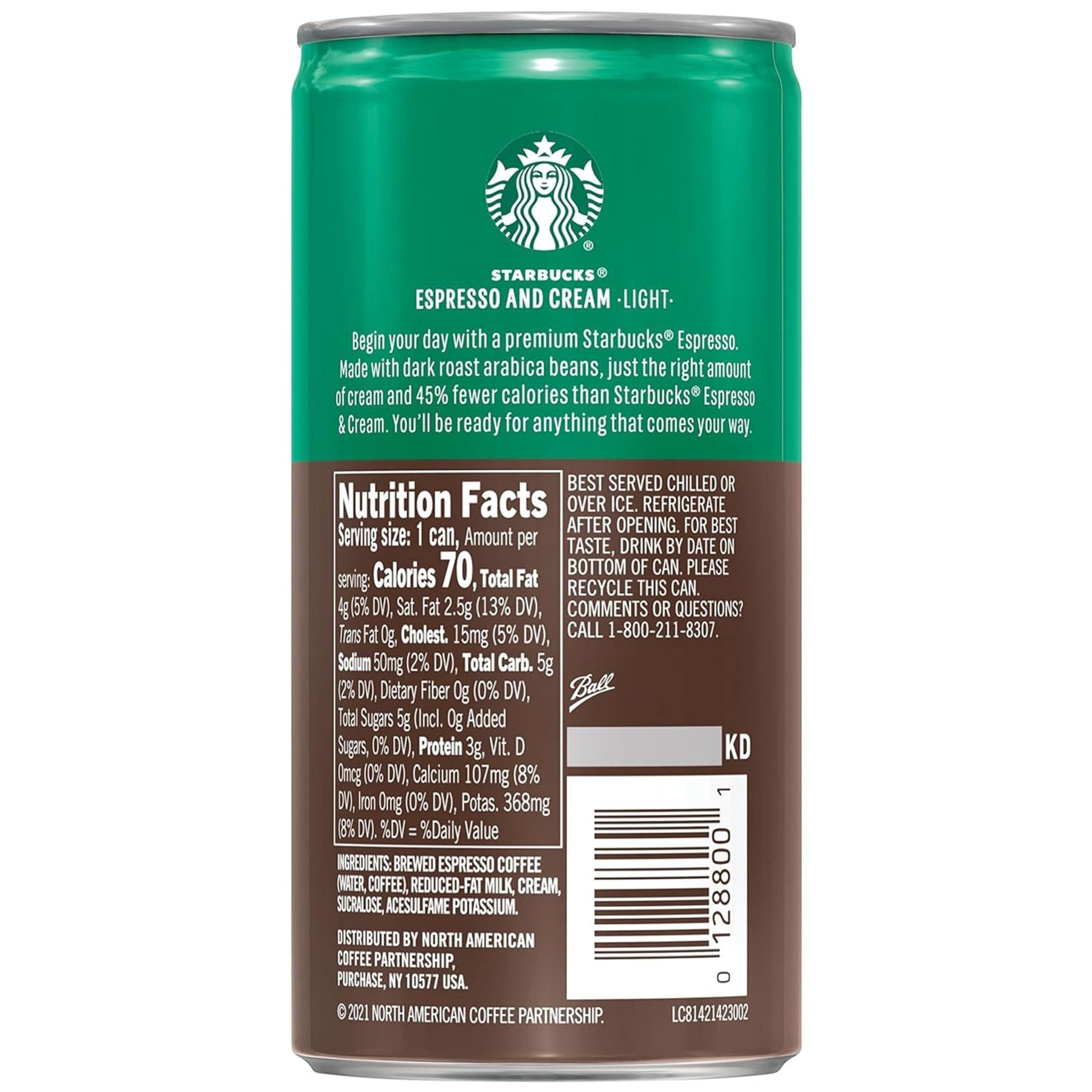Six-pack of Starbucks Doubleshot Espresso & Cream light coffee drinks in 6.5 fl oz cans, featuring the Starbucks branding and label design