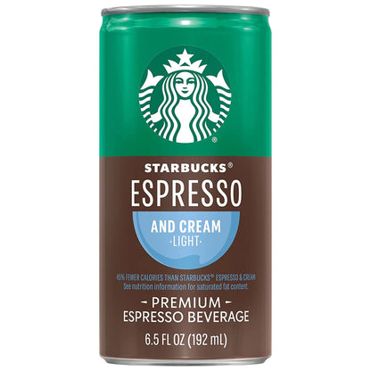 Starbucks Doubleshot Espresso & Cream Light iced coffee drink in 6.5 fl oz cans, 12-pack, with creamy coffee and espresso flavor