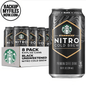 Eight cans of Starbucks Nitro Cold Brew Vanilla Iced Coffee Drink, 9.6 fl oz each, featuring creamy vanilla flavor in sleek cans.