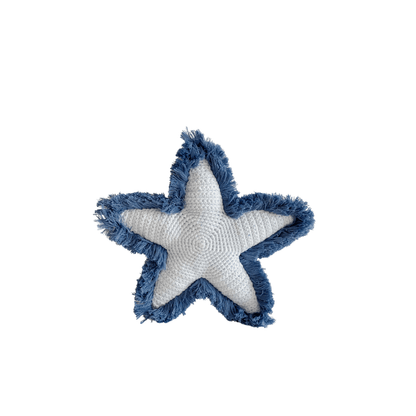 Blue starfish stuffed animal made of handmade organic cotton, soft and adorable toy for kids by Bebemoss.