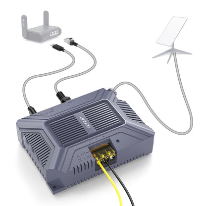 Starlink Gen 2 POE Injector and 5-in-1 DC Power Converter by Tesery, showing the device with ports and cables.