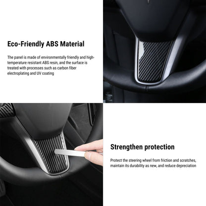 Tesla Model 3 and Y steering wheel cover patch, black textured material, fits 2017-2025, provides grip and style.
