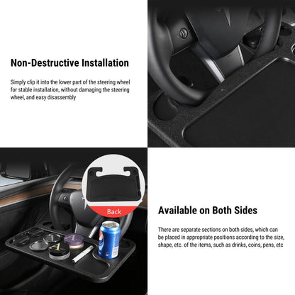 Tesla steering wheel desk patch for Model 3, Model Y, Model S, and Model X, designed for secure attachment during driving.
