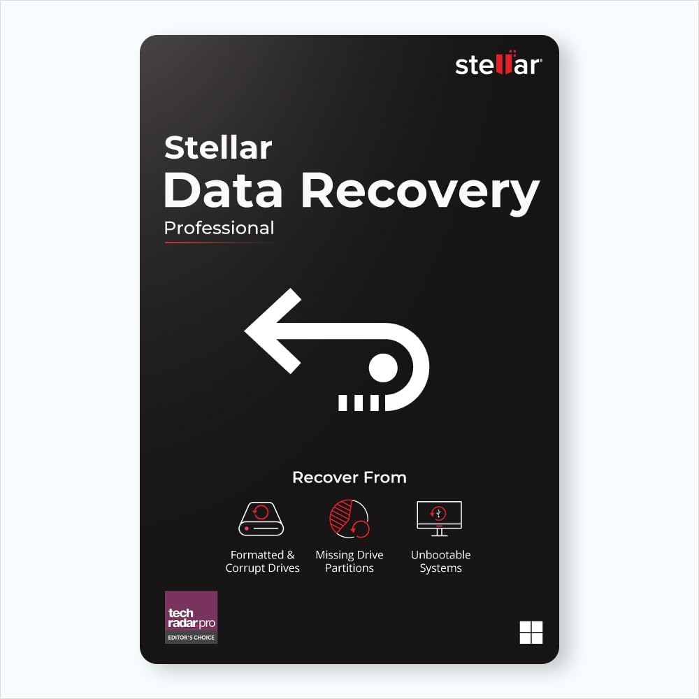 Stellar Data Recovery Professional for Windows Software | Recover Deleted Files, Partitions, & Monitor HDD/SSD Health | 1 PC 1 Year Subscription | Keycard Delivery - BACKUPMYFILESNOW