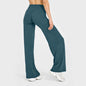 Black STOUREG sport trousers with straight-leg fit, ultra-soft butter fabric, mid-waist design, ideal for yoga, Pilates, and running.