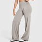 Black STOUREG sport trousers with straight-leg design, soft butter fabric, mid-waist fit, ideal for yoga, Pilates, and running.
