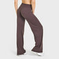 Black STOUREG women's sport trousers with straight-leg cut, ultra-soft butter fabric, mid-waist fit, ideal for yoga, pilates, and running.