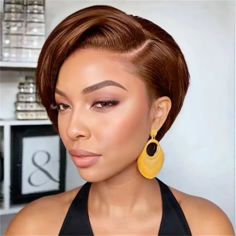 Straight Pixie Cut Wig Short Bob Wigs 13x4 Lace Front Wigs Human Hair Pre Plucked Pixie Cut Wig Brazilian Human Hair 100% - BACKUPMYFILESNOW
