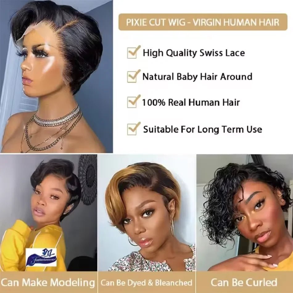 Straight Pixie Cut Wig Short Bob Wigs 13x4 Lace Front Wigs Human Hair Pre Plucked Pixie Cut Wig Brazilian Human Hair 100% - BACKUPMYFILESNOW